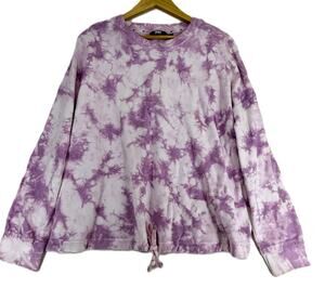 DKNY Women's Long Sleeve Sweatshirts Top Purple Tie Dye Plus Size 1X